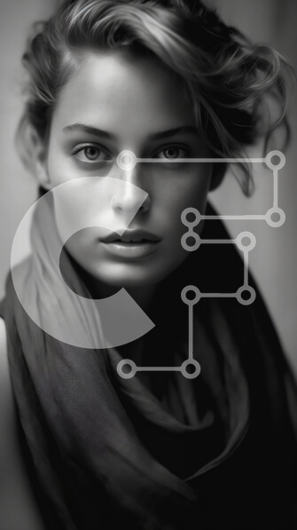 Intra Συλλεκτικό Ξύλινο Παζλ Plywood  4mm - Σοβαρή γυναίκα με μαύρο κασκόλ που κοιτάζει την κάμερα Σε Ξύλινο Κουτί - Διαστάσεις Puzzle: 10x10 cm – 25 κομμάτια