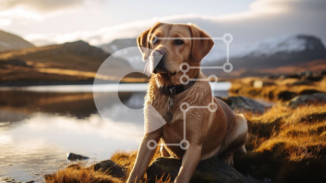 Σετ των 2 Intra Συλλεκτικό Ξύλινο Παζλ Plywood  4mm - Labrador Retriever Dog δίπλα στη λίμνη Σε Ξύλινο Κουτί - Διαστάσεις: 10x10 cm – 25 κομμάτια