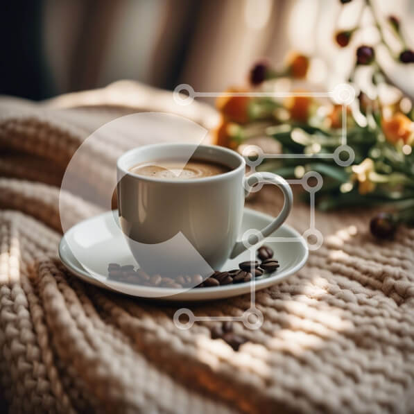 Σετ των 2 Intra Συλλεκτικό Ξύλινο Παζλ Plywood  4mm - Ζεστός και άνετος καφές σε μια όμορφη κουβέρτα με λουλούδια Σε Ξύλινο Κουτί - Διαστάσεις: 10x10 cm – 25 κομμάτια