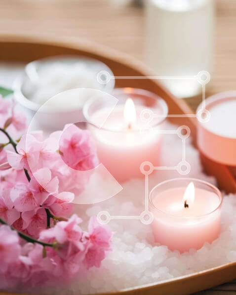 Intra Συλλεκτικό Ξύλινο Παζλ Plywood  4mm - Δίσκος με ροζ λουλούδια, κεριά και άλατα μπάνιου Σε Ξύλινο Κουτί - Διαστάσεις Puzzle: 10x10 cm – 25 κομμάτια