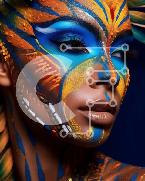 Intra Συλλεκτικό Ξύλινο Παζλ Plywood  4mm - Πολύχρωμη ζωγραφική προσώπου πουλιών σε μια όμορφη γυναίκα Σε Ξύλινο Κουτί - Διαστάσεις Puzzle: 10x10 cm – 25 κομμάτια