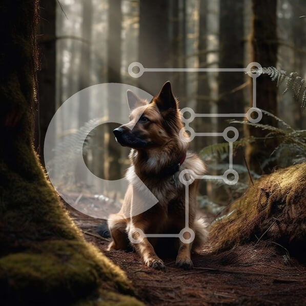 Intra Συλλεκτικό Ξύλινο Παζλ Plywood  4mm - Γερμανικός Ποιμενικός σκύλος που κάθεται σε ένα ξέφωτο δάσους Σε Ξύλινο Κουτί - Διαστάσεις: 10x10 cm – 25 κομμάτια