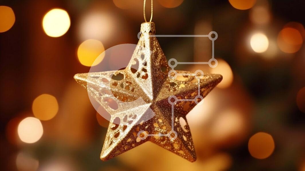 Intra Συλλεκτικό Ξύλινο Παζλ Plywood  4mm - Στολίδι με χρυσό αστέρι στο χριστουγεννιάτικο δέντρο με φώτα Bokeh Σε Ξύλινο Κουτί - Διαστάσεις: 10x10 cm – 25 κομμάτια