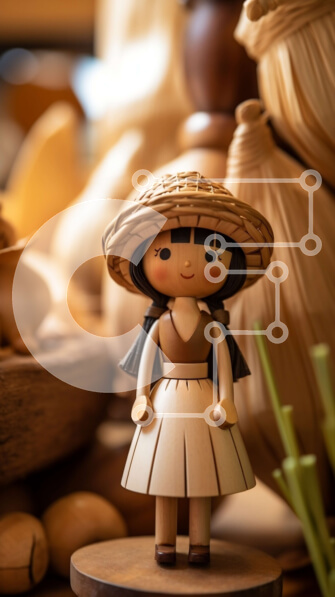 Intra Συλλεκτικό Ξύλινο Παζλ Plywood  4mm - Ξύλινη κούκλα με ψάθινο καπέλο μπροστά από τραπέζι με φαγητό Σε Ξύλινο Κουτί - Διαστάσεις: 10x10 cm – 25 κομμάτια