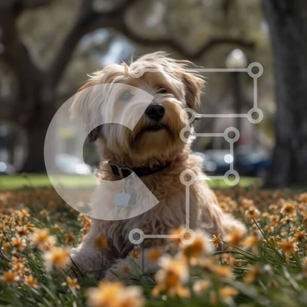 Intra Συλλεκτικό Ξύλινο Παζλ Plywood  4mm - Αξιολάτρευτη εικόνα ενός σκύλου που περιβάλλεται από κίτρινα λουλούδια Σε Ξύλινο Κουτί - Διαστάσεις: 10x10 cm – 25 κομμάτια