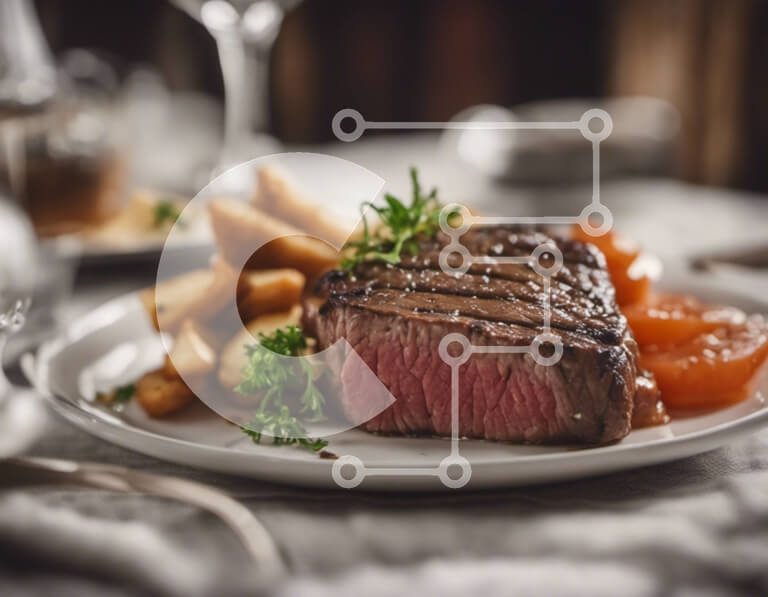 Σετ των 2 Intra Συλλεκτικό Ξύλινο Παζλ Plywood  4mm - Νόστιμη μπριζόλα με πατάτες, ντομάτες και κρέμα γάλακτος Σε Ξύλινο Κουτί - Διαστάσεις: 10x10 cm – 25 κομμάτια