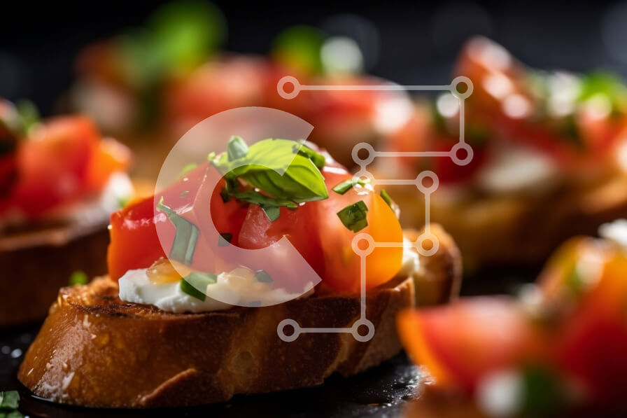 Σετ των 2 Intra Συλλεκτικό Ξύλινο Παζλ Plywood  4mm - Κοντινή εικόνα της μπρουσκέτας με ντομάτες, μοτσαρέλα και βασιλικό Σε Ξύλινο Κουτί - Διαστάσεις: 10x10 cm – 25 κομμάτια