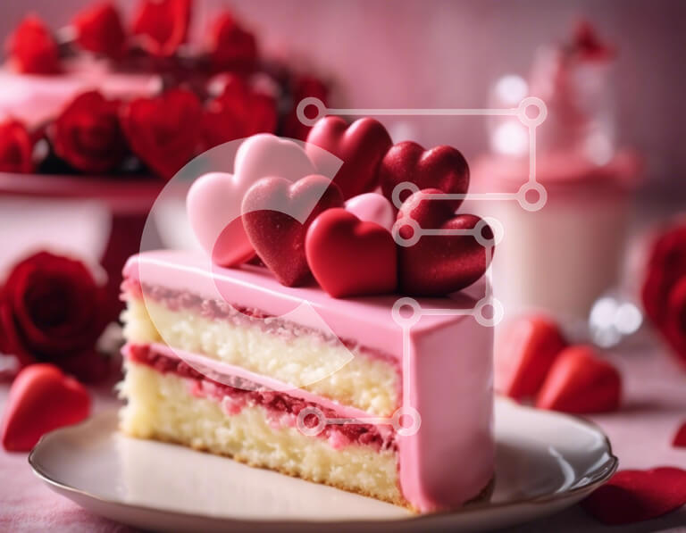 Σετ των 2 Intra Συλλεκτικό Ξύλινο Παζλ Plywood  4mm - Φέτα ροζ κέικ με καρδιές στην κορυφή Σε Ξύλινο Κουτί - Διαστάσεις: 10x10 cm – 25 κομμάτια