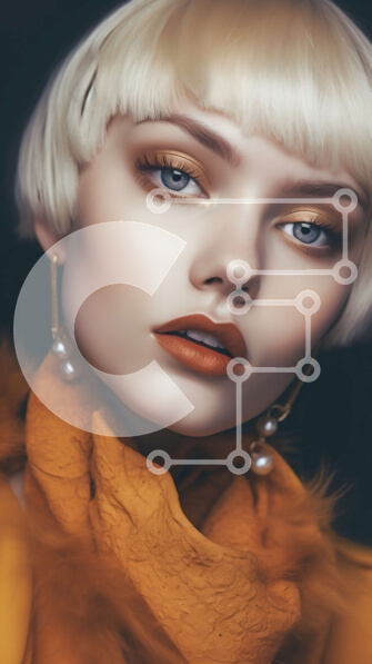 Intra Συλλεκτικό Ξύλινο Παζλ Plywood  4mm - Κομψή γυναίκα με κίτρινο γούνινο παλτό και μαργαριταρένια σκουλαρίκια Σε Ξύλινο Κουτί - Διαστάσεις Puzzle: 10x10 cm – 25 κομμάτια