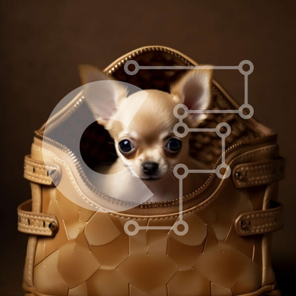 Intra Συλλεκτικό Ξύλινο Παζλ Plywood  4mm - Αξιολάτρευτη εικόνα ενός σκύλου Τσιουάουα που κάθεται σε ένα δερμάτινο πορτοφόλι Σε Ξύλινο Κουτί - Διαστάσεις: 10x10 cm – 25 κομμάτια