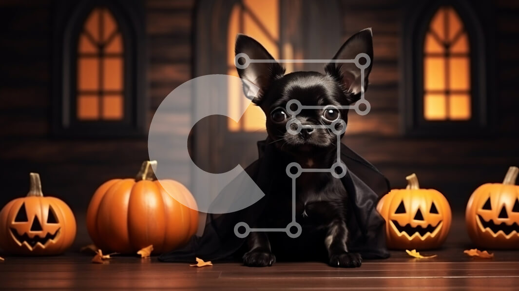 Intra Συλλεκτικό Ξύλινο Παζλ Plywood  4mm - Χαριτωμένος σκύλος με στολή κολοκύθας με σκαλιστές κολοκύθες Σε Ξύλινο Κουτί - Διαστάσεις: 10x10 cm – 25 κομμάτια