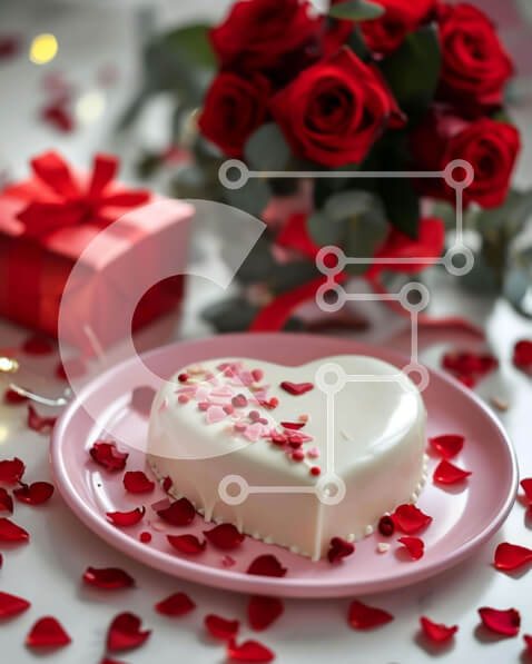 Intra Συλλεκτικό Ξύλινο Παζλ Plywood  4mm - Τούρτα σε σχήμα καρδιάς με κόκκινα τριαντάφυλλα και δώρα Σε Ξύλινο Κουτί - Διαστάσεις: 10x10 cm – 25 κομμάτια