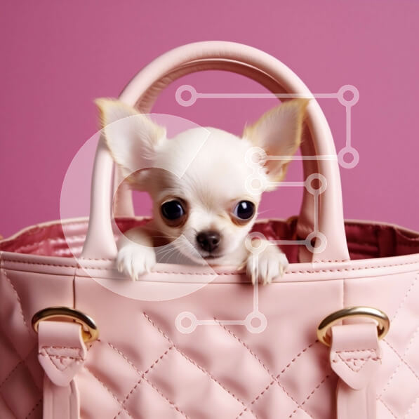 Intra Συλλεκτικό Ξύλινο Παζλ Plywood  4mm - Αξιολάτρευτη εικόνα ενός μικρού λευκού σκύλου σε μια ροζ τσάντα Σε Ξύλινο Κουτί - Διαστάσεις: 10x10 cm – 25 κομμάτια