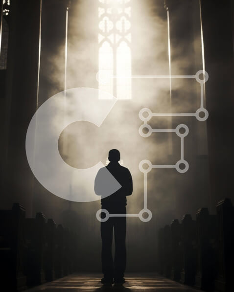 Intra Συλλεκτικό Ξύλινο Παζλ Plywood  4mm - Άνθρωπος που σκιαγραφείται στην κενή εκκλησία Σε Ξύλινο Κουτί - Διαστάσεις Puzzle: 10x10 cm – 25 κομμάτια