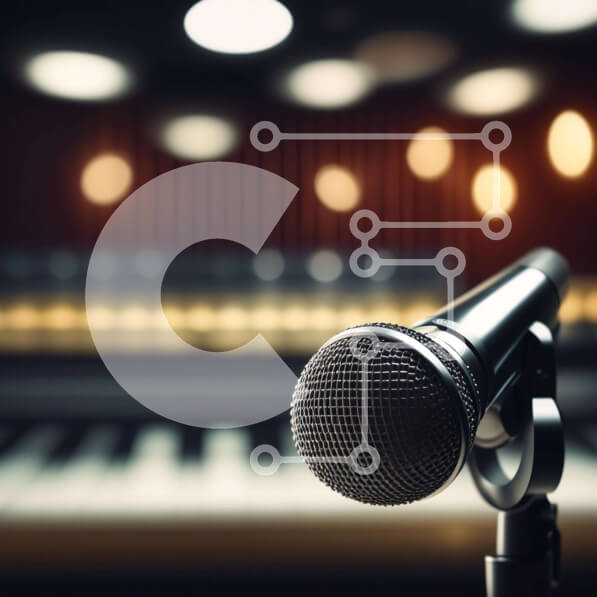 Intra Συλλεκτικό Ξύλινο Παζλ Plywood  4mm - Μικρόφωνο και ορχηστρικό πιάνο στη σκηνή για ζωντανή παράσταση ή ηχογράφηση Σε Ξύλινο Κουτί - Διαστάσεις Puzzle: 10x10 cm – 25 κομμάτια