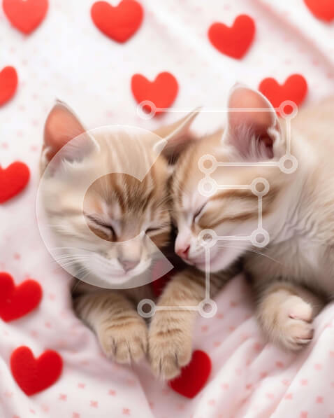 Σετ των 2 Intra Συλλεκτικό Ξύλινο Παζλ Plywood  4mm - Δύο γατάκια κοιμούνται σε μια κουβέρτα με μοτίβο καρδιάς Σε Ξύλινο Κουτί - Διαστάσεις: 10x10 cm – 25 κομμάτια