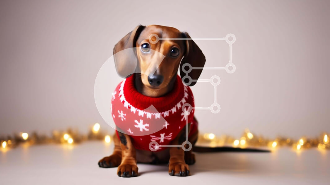 Σετ των 2 Intra Συλλεκτικό Ξύλινο Παζλ Plywood  4mm - Σκύλος Dachshund με κόκκινο πουλόβερ με γιορτινά φώτα Σε Ξύλινο Κουτί - Διαστάσεις: 10x10 cm – 25 κομμάτια