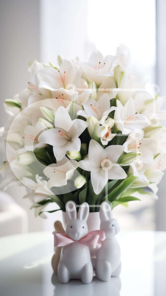 Intra Συλλεκτικό Ξύλινο Παζλ Plywood  4mm - Στολισμός τραπεζιού με θέμα το Πάσχα με λευκά λουλούδια και ειδώλια κουνελιών Σε Ξύλινο Κουτί - Διαστάσεις: 10x10 cm – 25 κομμάτια