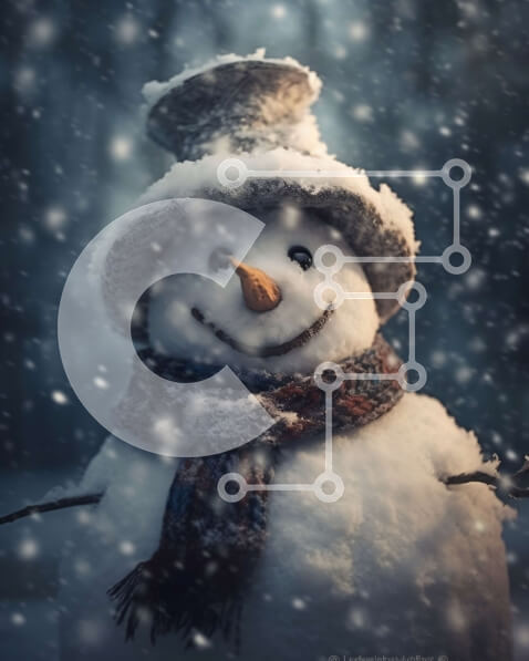 Intra Συλλεκτικό Ξύλινο Παζλ Plywood  4mm - Χαριτωμένος χιονάνθρωπος που φορά το καπέλο και το κασκόλ σε μια χιονισμένη μέρα Σε Ξύλινο Κουτί - Διαστάσεις Puzzle: 10x10 cm – 25 κομμάτια