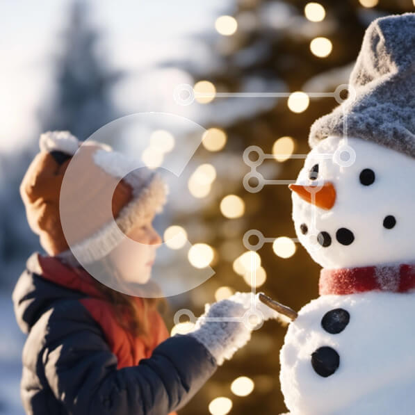 Intra Συλλεκτικό Ξύλινο Παζλ Plywood  4mm - Κορίτσι με χιονάνθρωπο - Χειμερινή χώρα των θαυμάτων Σε Ξύλινο Κουτί - Διαστάσεις Puzzle: 10x10 cm – 25 κομμάτια