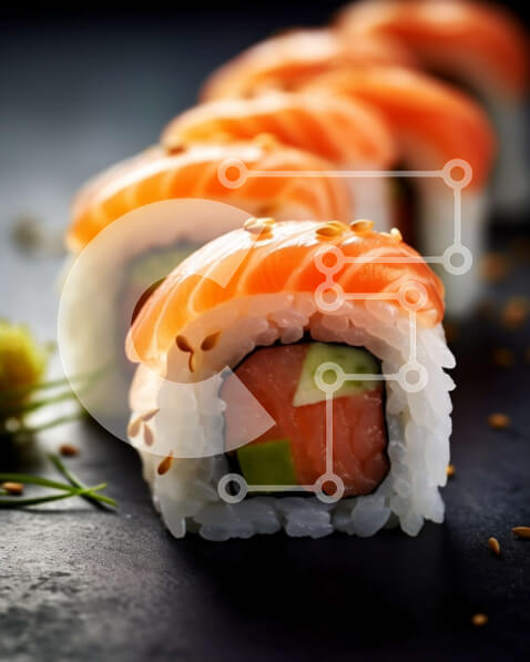 Σετ των 2 Intra Συλλεκτικό Ξύλινο Παζλ Plywood  4mm - Νόστιμα ρολά σούσι με σολομό, αβοκάντο και σουσάμι Σε Ξύλινο Κουτί - Διαστάσεις: 10x10 cm – 25 κομμάτια