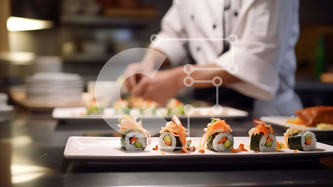 Σετ των 2 Intra Συλλεκτικό Ξύλινο Παζλ Plywood  4mm - Σεφ που προετοιμάζει τα ρολά σούσι στην κουζίνα Σε Ξύλινο Κουτί - Διαστάσεις: 10x10 cm – 25 κομμάτια