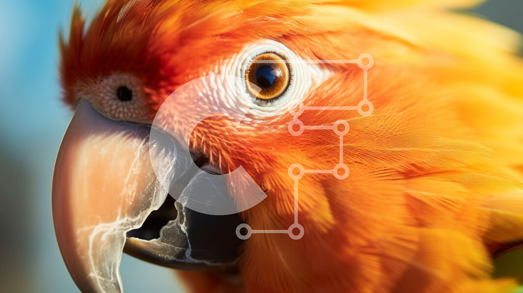 Intra Συλλεκτικό Ξύλινο Παζλ Plywood  4mm - Κοντινό πλάνο ενός πορτοκαλί και κίτρινου παπαγάλου Σε Ξύλινο Κουτί - Διαστάσεις: 10x10 cm – 25 κομμάτια