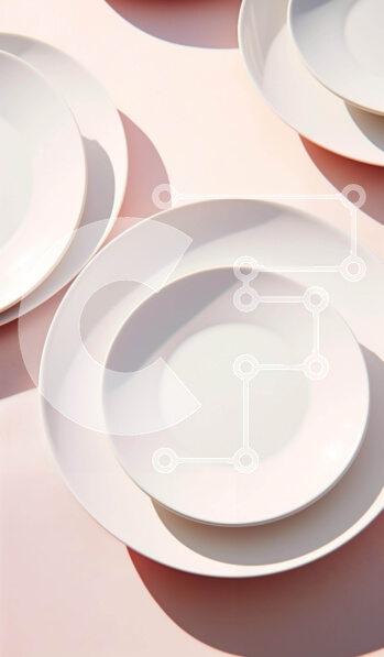 Intra Συλλεκτικό Ξύλινο Παζλ Plywood  4mm - Τέσσερα λευκά πιάτα σε ροζ φόντο για το σερβίρισμα του φαγητού Σε Ξύλινο Κουτί - Διαστάσεις: 10x10 cm – 25 κομμάτια