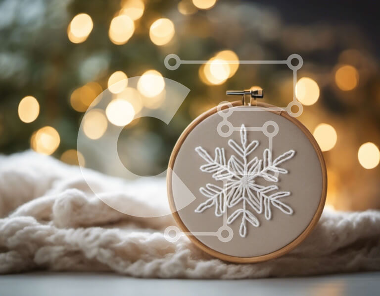 Intra Συλλεκτικό Ξύλινο Παζλ Plywood  4mm - Κέντημα τσέρκι με σχέδιο νιφάδα χιονιού για διακόσμηση διακοπών Σε Ξύλινο Κουτί - Διαστάσεις Puzzle: 10x10 cm – 25 κομμάτια