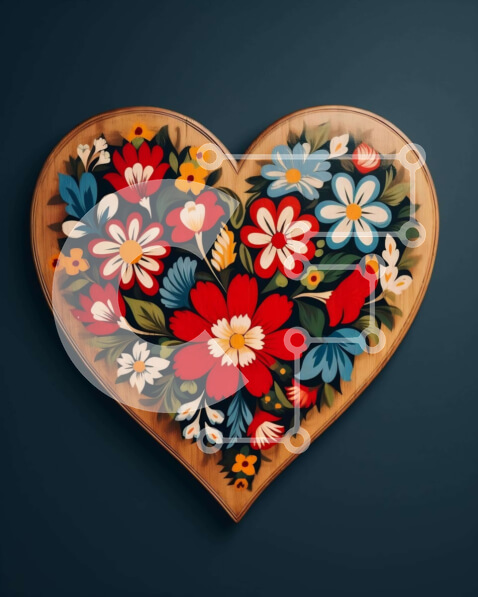 Intra Συλλεκτικό Ξύλινο Παζλ Plywood  4mm - Ξύλινη κορνίζα σε σχήμα καρδιάς με πολύχρωμα λουλούδια Σε Ξύλινο Κουτί - Διαστάσεις Puzzle: 10x10 cm – 25 κομμάτια