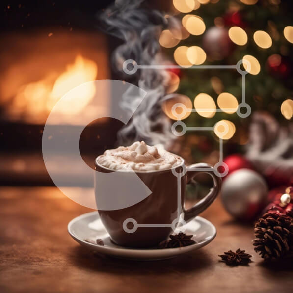 Intra Συλλεκτικό Ξύλινο Παζλ Plywood  4mm - Ζεστό κακάο με χριστουγεννιάτικα στολίδια δίπλα στο τζάκι Σε Ξύλινο Κουτί - Διαστάσεις: 10x10 cm – 25 κομμάτια