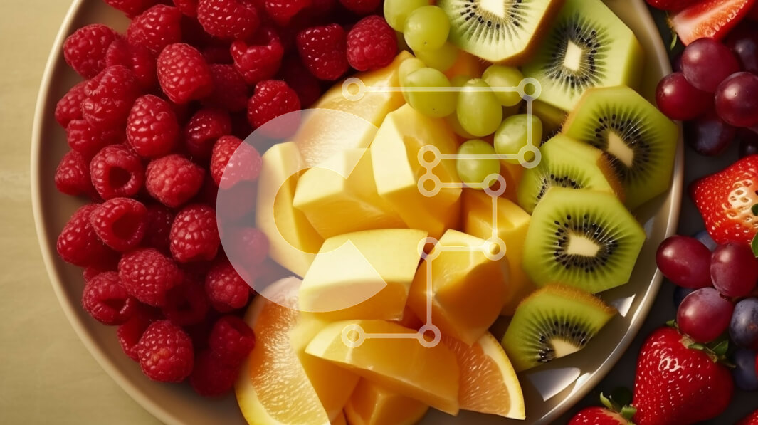 Σετ των 2 Intra Συλλεκτικό Ξύλινο Παζλ Plywood  4mm - Πολύχρωμο πιάτο με φρέσκα φρούτα με σμέουρα, ακτινίδιο και φράουλες Σε Ξύλινο Κουτί - Διαστάσεις: 10x10 cm – 25 κομμάτια