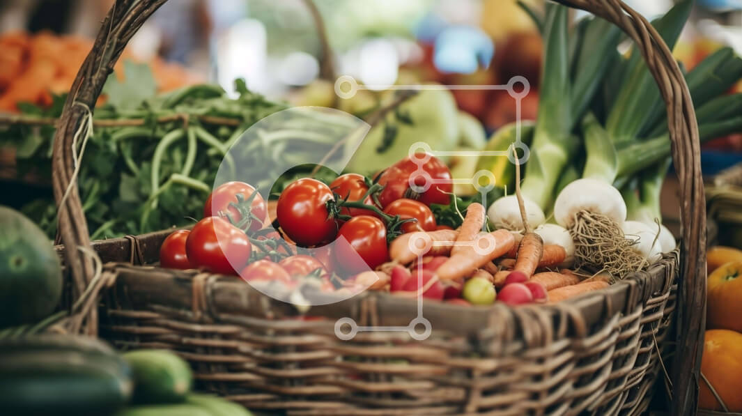 Σετ των 2 Intra Συλλεκτικό Ξύλινο Παζλ Plywood  4mm - Ποικιλία λαχανικών και φρούτων σε ψάθινο καλάθι Σε Ξύλινο Κουτί - Διαστάσεις: 10x10 cm – 25 κομμάτια