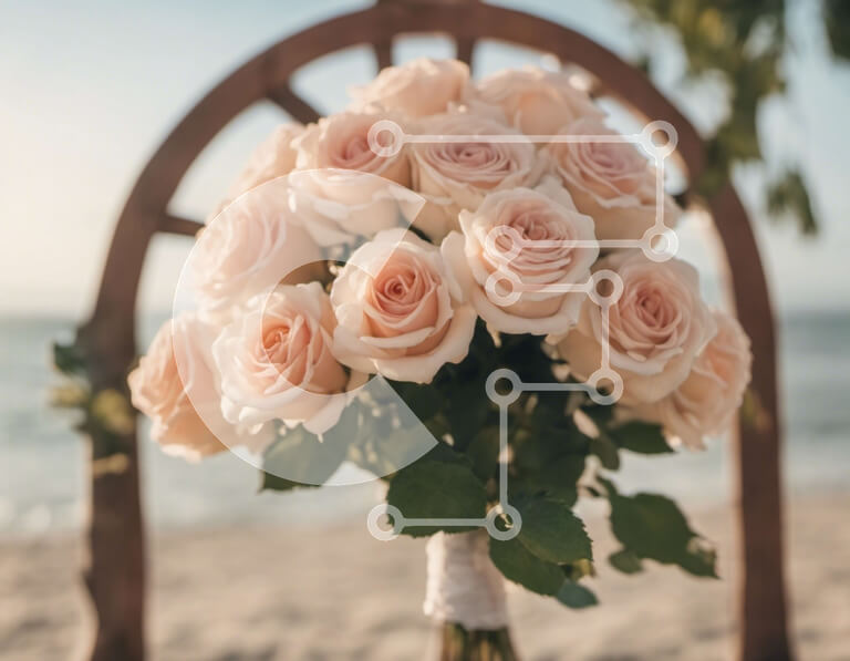 Intra Συλλεκτικό Ξύλινο Παζλ Plywood  4mm - Ροζ τριαντάφυλλα μπουκέτο σε μια ξύλινη καρέκλα μπροστά από τον ωκεανό Σε Ξύλινο Κουτί - Διαστάσεις Puzzle: 10x10 cm – 25 κομμάτια