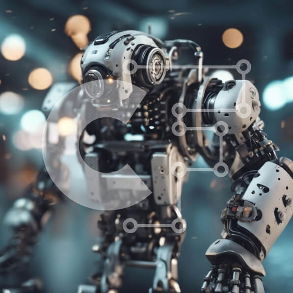 Intra Συλλεκτικό Ξύλινο Παζλ Plywood  4mm - Φουτουριστικό ρομπότ στην αστική οδό με φώτα Σε Ξύλινο Κουτί - Διαστάσεις Puzzle: 10x10 cm – 25 κομμάτια