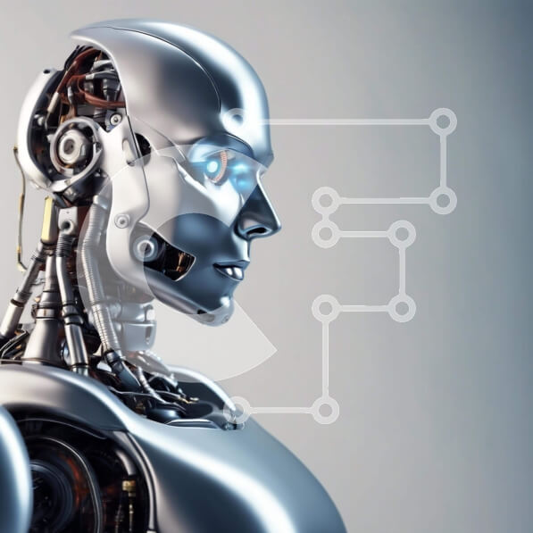 Intra Συλλεκτικό Ξύλινο Παζλ Plywood  4mm - Φουτουριστικό ανθρωποειδές κεφάλι ρομπότ με φωτεινά μπλε μάτια Σε Ξύλινο Κουτί - Διαστάσεις Puzzle: 10x10 cm – 25 κομμάτια