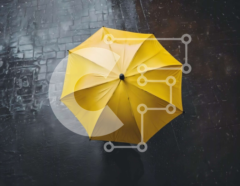 Intra Συλλεκτικό Ξύλινο Παζλ Plywood  4mm - Ανάποδη κίτρινη ομπρέλα στη βροχή Σε Ξύλινο Κουτί - Διαστάσεις Puzzle: 10x10 cm – 25 κομμάτια