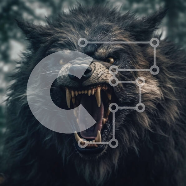 Intra Συλλεκτικό Ξύλινο Παζλ Plywood  4mm - Άγρια ασπρόμαυρη εικόνα ενός λυκάνθρωπου που βρυχάται Σε Ξύλινο Κουτί - Διαστάσεις: 10x10 cm – 25 κομμάτια