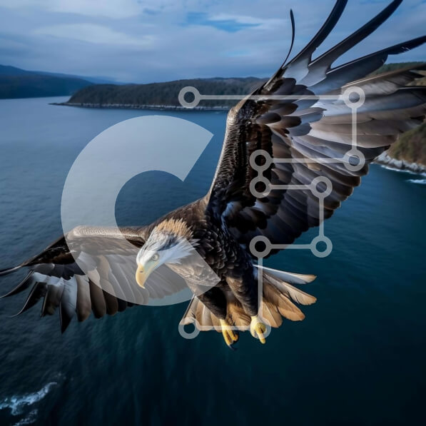 Intra Συλλεκτικό Ξύλινο Παζλ Plywood  4mm - Φαλακρός αετός που πετάει πάνω από τον ωκεανό Σε Ξύλινο Κουτί - Διαστάσεις: 10x10 cm – 25 κομμάτια