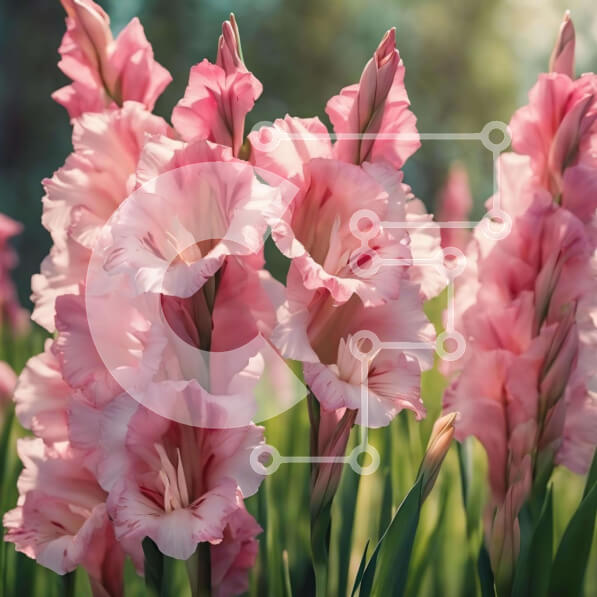 Intra Συλλεκτικό Ξύλινο Παζλ Plywood  4mm - Ανθισμένα ροζ λουλούδια Gladiolus στο γρασίδι Σε Ξύλινο Κουτί - Διαστάσεις: 10x10 cm – 25 κομμάτια