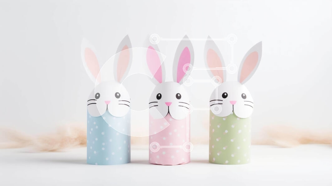 Intra Συλλεκτικό Ξύλινο Παζλ Plywood  4mm - Πολύχρωμα χάρτινα διακοσμητικά λαγουδάκι για το Πάσχα Σε Ξύλινο Κουτί - Διαστάσεις Puzzle: 10x10 cm – 25 κομμάτια