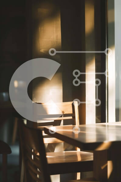 Intra Συλλεκτικό Ξύλινο Παζλ Plywood  4mm - Άδειο εστιατόριο με ηλιόλουστη τραπεζαρία και καρέκλες Σε Ξύλινο Κουτί - Διαστάσεις Puzzle: 10x10 cm – 25 κομμάτια