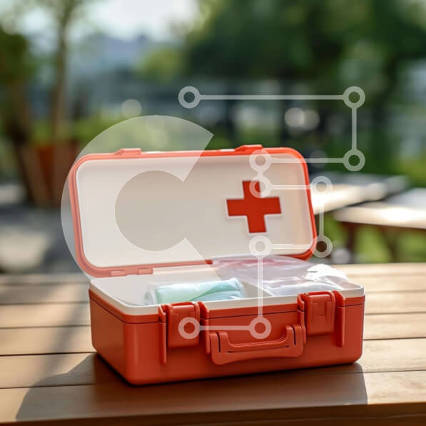 Intra Συλλεκτικό Ξύλινο Παζλ Plywood  4mm - Κιτ πρώτων βοηθειών με ιατρικά είδη σε ξύλινο τραπέζι Σε Ξύλινο Κουτί - Διαστάσεις Puzzle: 10x10 cm – 25 κομμάτια