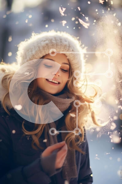 Intra Συλλεκτικό Ξύλινο Παζλ Plywood  4mm - Χαμογελαστή γυναίκα με χειμερινή ενδυμασία που απολαμβάνει την ύπαιθρο Σε Ξύλινο Κουτί - Διαστάσεις Puzzle: 10x10 cm – 25 κομμάτια