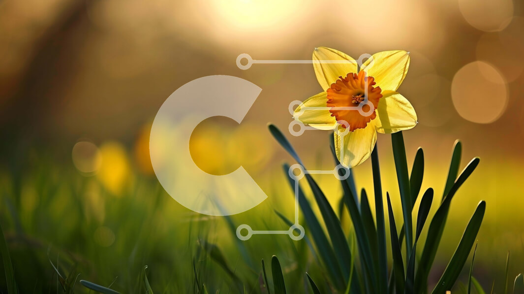 Intra Συλλεκτικό Ξύλινο Παζλ Plywood  4mm - Μονό κίτρινο λουλούδι ασφόδελου σε πράσινο γρασίδι Σε Ξύλινο Κουτί - Διαστάσεις: 10x10 cm – 25 κομμάτια