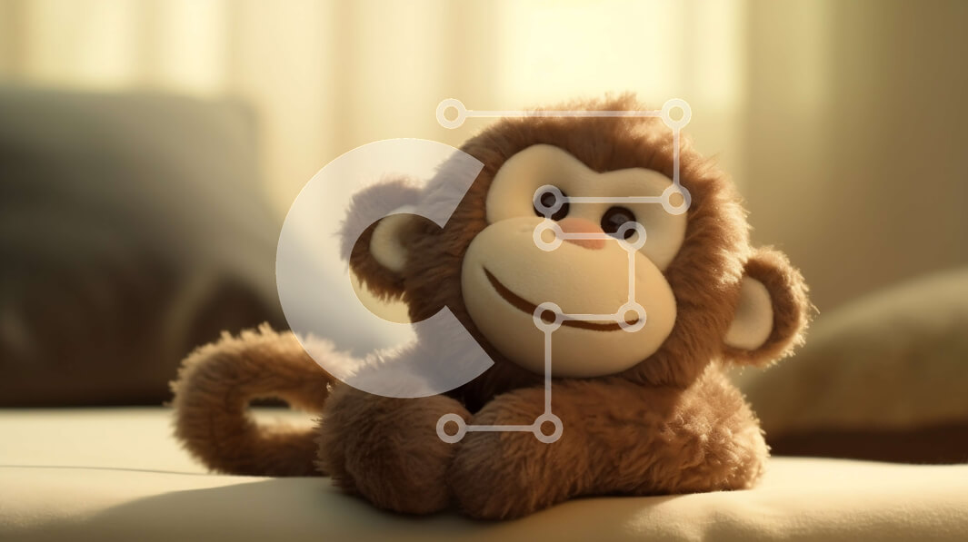 Intra Συλλεκτικό Ξύλινο Παζλ Plywood  4mm - Αξιολάτρευτο ζώο με γέμιση καφέ μαϊμού που χαμογελά στο κρεβάτι Σε Ξύλινο Κουτί - Διαστάσεις Puzzle: 10x10 cm – 25 κομμάτια