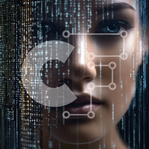 Intra Συλλεκτικό Ξύλινο Παζλ Plywood  4mm - Γυναικείο πρόσωπο καλυμμένο με δυαδικό κώδικα - έννοια τεχνητής νοημοσύνης Σε Ξύλινο Κουτί - Διαστάσεις Puzzle: 10x10 cm – 25 κομμάτια