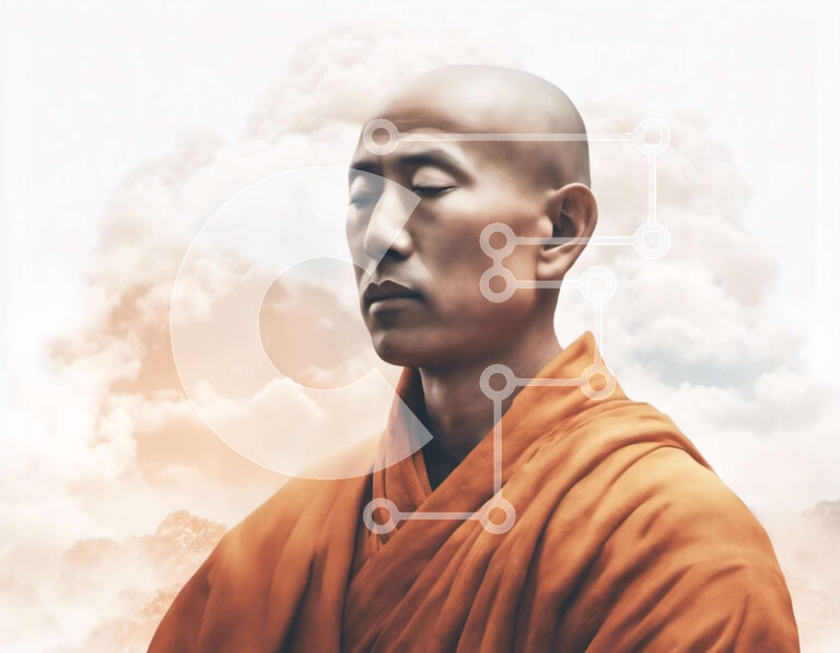 Intra Συλλεκτικό Ξύλινο Παζλ Plywood  4mm - Μοναχός που διαλογίζεται μπροστά στα σύννεφα Σε Ξύλινο Κουτί - Διαστάσεις Puzzle: 10x10 cm – 25 κομμάτια