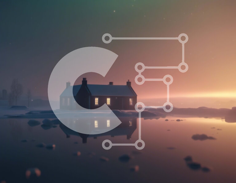 Intra Συλλεκτικό Ξύλινο Παζλ Plywood  4mm - Σπίτι σε ένα νησί τη νύχτα με χιονισμένο τοπίο Σε Ξύλινο Κουτί - Διαστάσεις: 10x10 cm – 25 κομμάτια