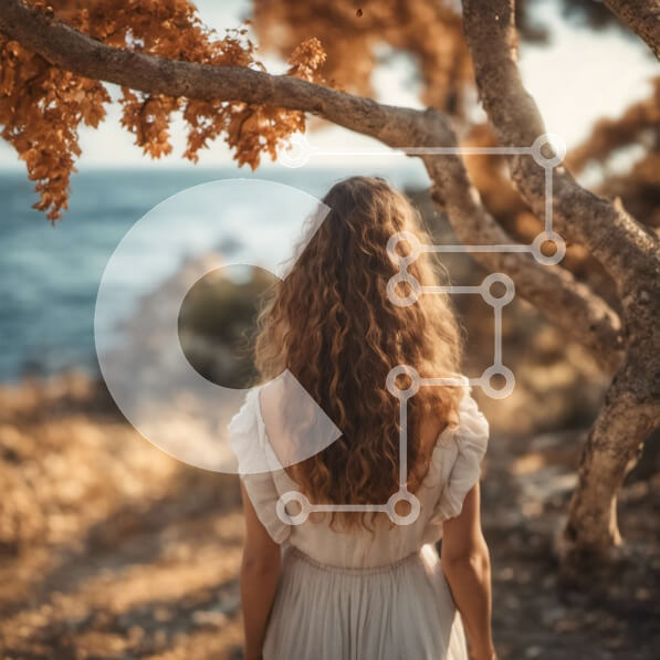 Intra Συλλεκτικό Ξύλινο Παζλ Plywood  4mm - Γυναίκα με λευκό φόρεμα που στέκεται μπροστά από το δέντρο με κίτρινα φύλλα Σε Ξύλινο Κουτί - Διαστάσεις: 10x10 cm – 25 κομμάτια